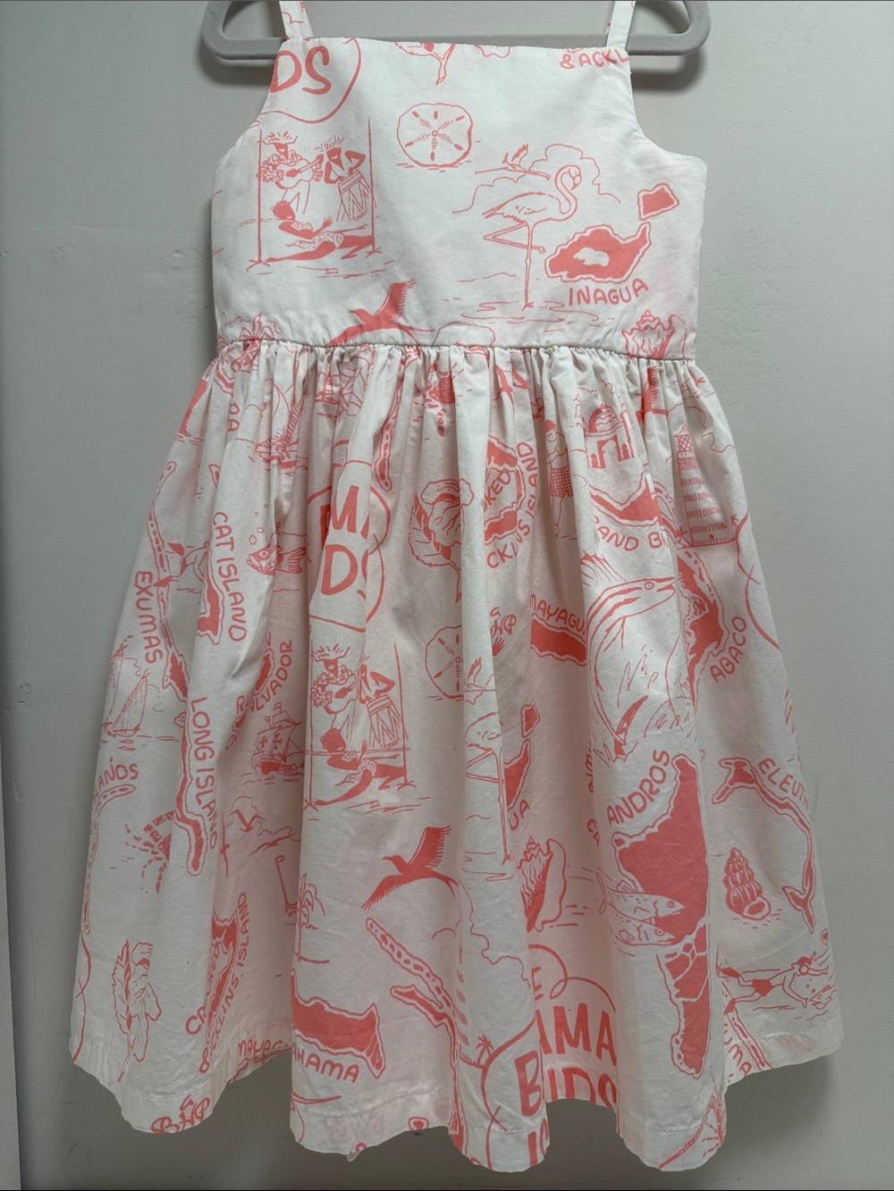 Bahama Hand Prints Girls White & Coral Island Print Sundress sz 8 - Picture 2 of 11